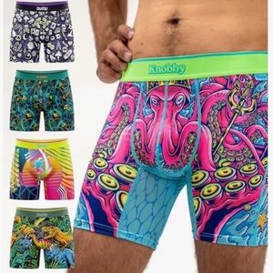Knobby Down Under Breathable Flyless Mens 5pk Boxer Briefs w-Pouch Vol.01 3XL
